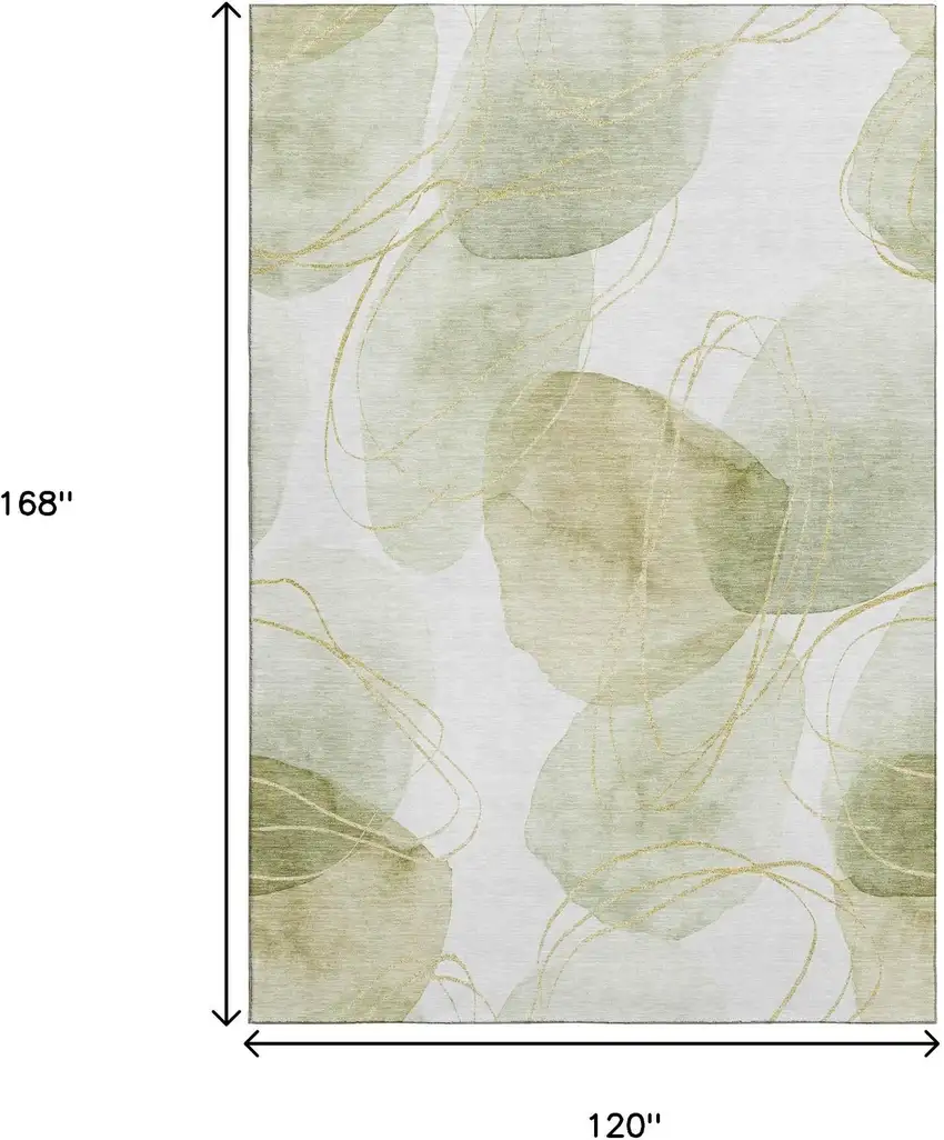 Green Gold And Ivory Abstract Washable Area Rug With UV Protection Photo 3