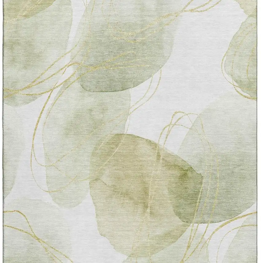 Green Gold And Ivory Abstract Washable Area Rug With UV Protection Photo 8