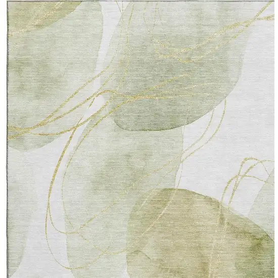 Green Gold And Ivory Abstract Washable Area Rug With UV Protection Photo 7