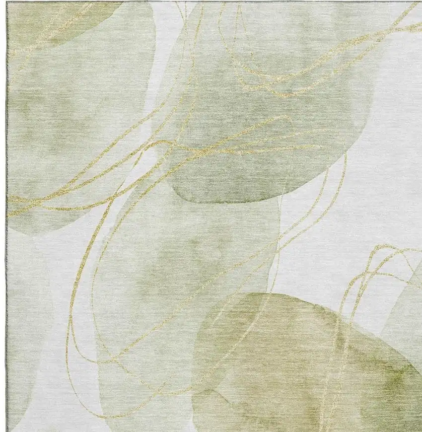 Green Gold And Ivory Abstract Washable Area Rug With UV Protection Photo 7