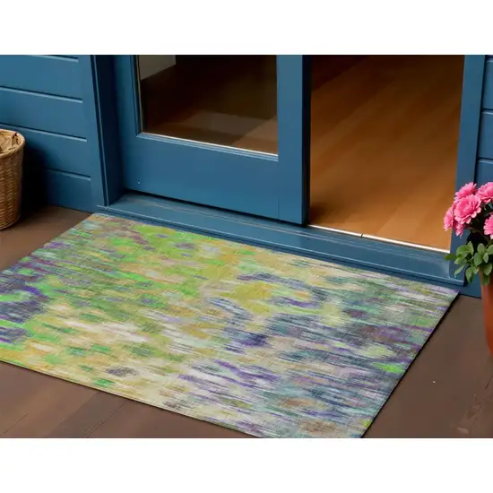 Green Gold And Ivory Abstract Washable Indoor Outdoor Area Rug Photo 2