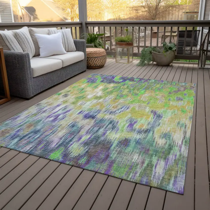 Green Gold And Ivory Abstract Washable Indoor Outdoor Area Rug Photo 9
