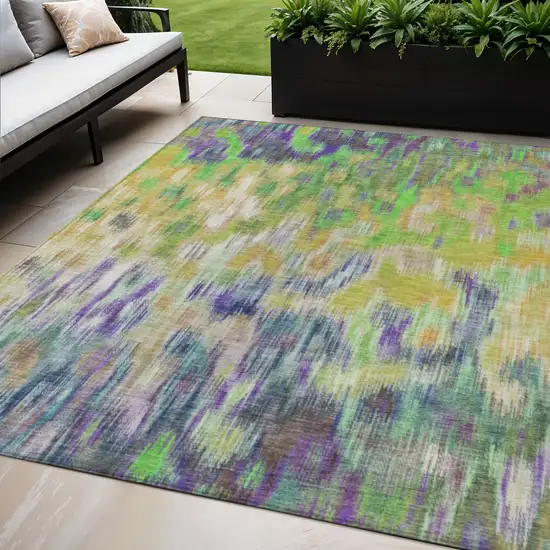 Green Gold And Ivory Abstract Washable Indoor Outdoor Area Rug Photo 2
