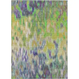 Photo of Green Gold And Ivory Abstract Washable Indoor Outdoor Area Rug