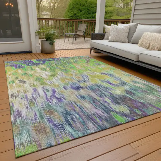 Green Gold And Ivory Abstract Washable Indoor Outdoor Area Rug Photo 9