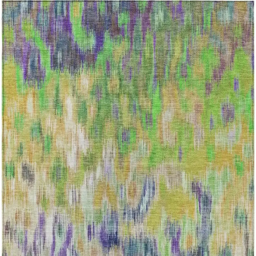 Green Gold And Ivory Abstract Washable Indoor Outdoor Area Rug Photo 5