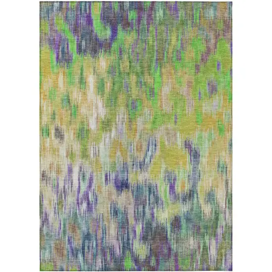 Green Gold And Ivory Abstract Washable Indoor Outdoor Area Rug Photo 1