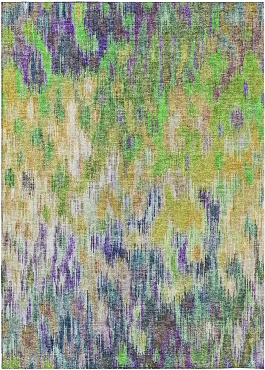 Green Gold And Ivory Abstract Washable Indoor Outdoor Area Rug Photo 1