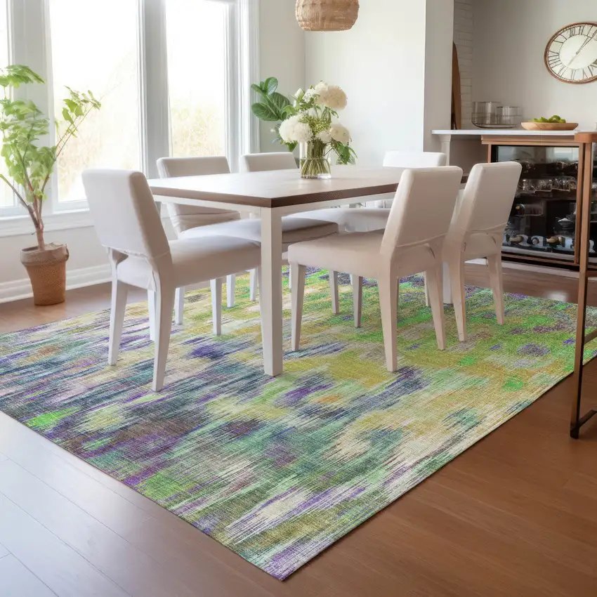 Green Gold And Ivory Abstract Washable Indoor Outdoor Area Rug Photo 6