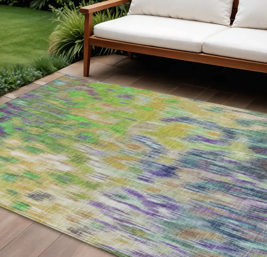 Green Gold And Ivory Abstract Washable Indoor Outdoor Area Rug Photo 2
