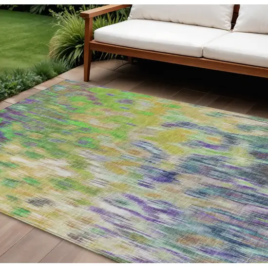 Green Gold And Ivory Abstract Washable Indoor Outdoor Area Rug Photo 2
