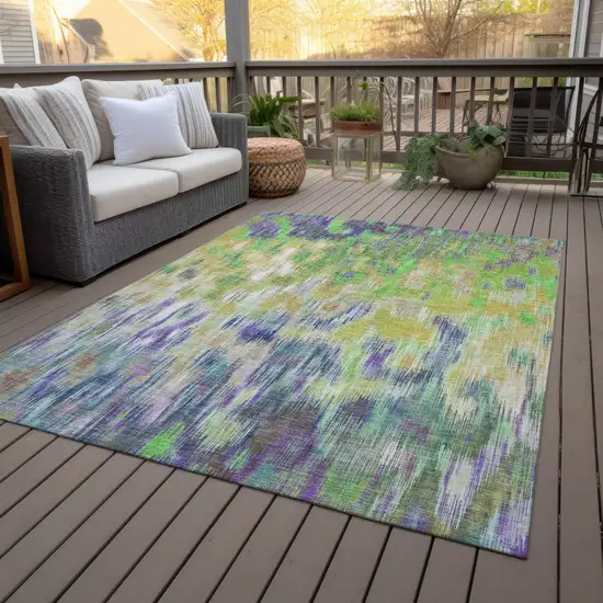 Green Gold And Ivory Abstract Washable Indoor Outdoor Area Rug Photo 8