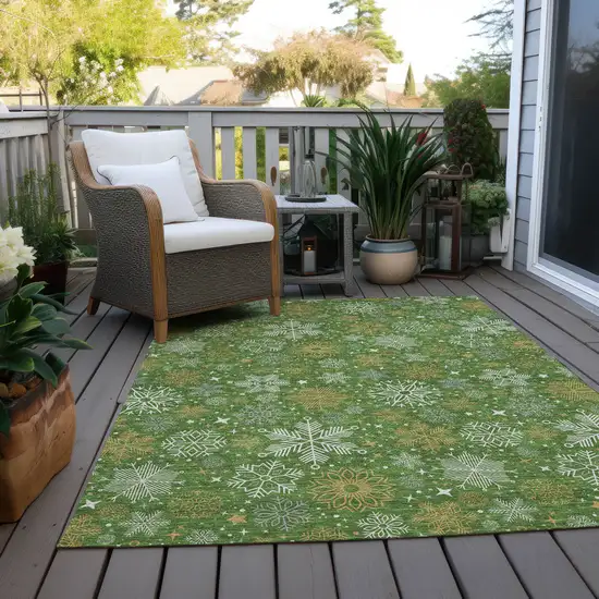 Green Gold And Ivory Medallion Washable Indoor Outdoor Area Rug Photo 8