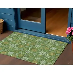 Photo of Green Gold And Ivory Medallion Washable Indoor Outdoor Area Rug