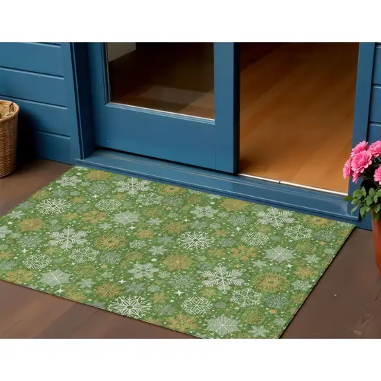 Green Gold And Ivory Medallion Washable Indoor Outdoor Area Rug Photo 2