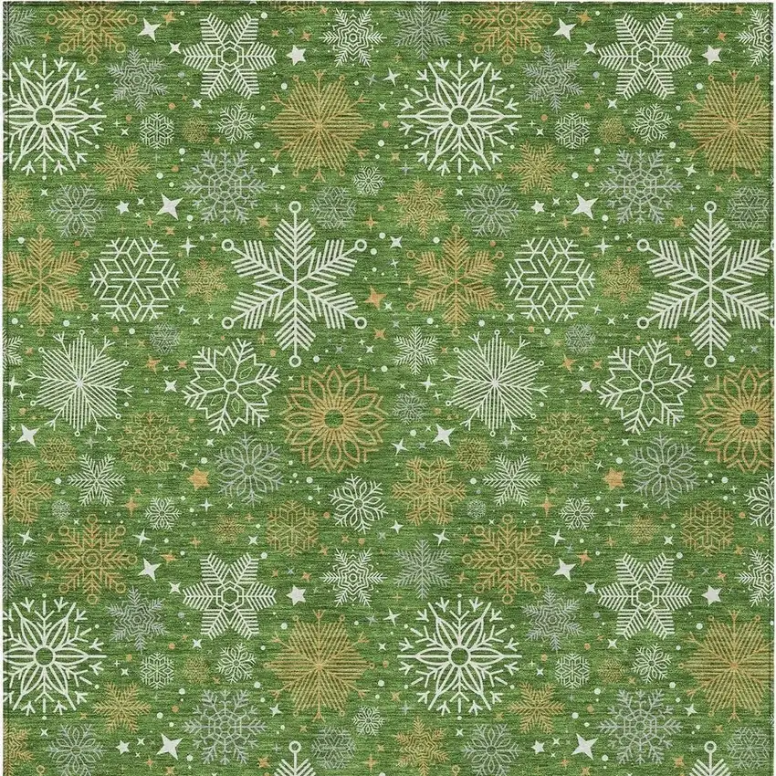 Green Gold And Ivory Medallion Washable Indoor Outdoor Area Rug Photo 4