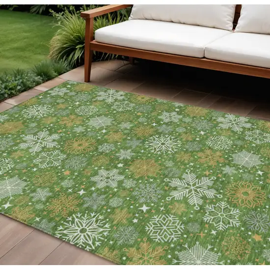 Green Gold And Ivory Medallion Washable Indoor Outdoor Area Rug Photo 2