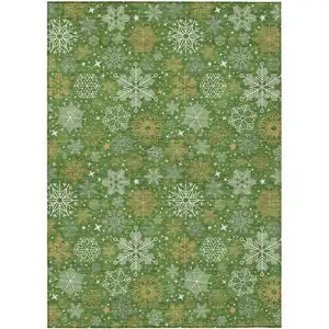 Photo of Green Gold And Ivory Medallion Washable Indoor Outdoor Area Rug