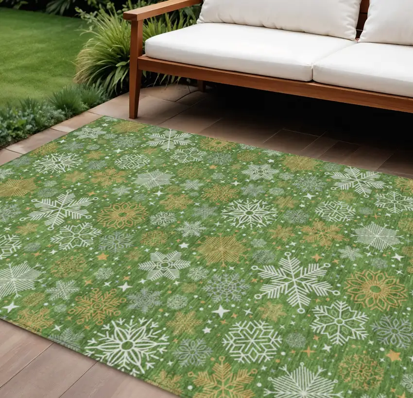 Green Gold And Ivory Medallion Washable Indoor Outdoor Area Rug Photo 2