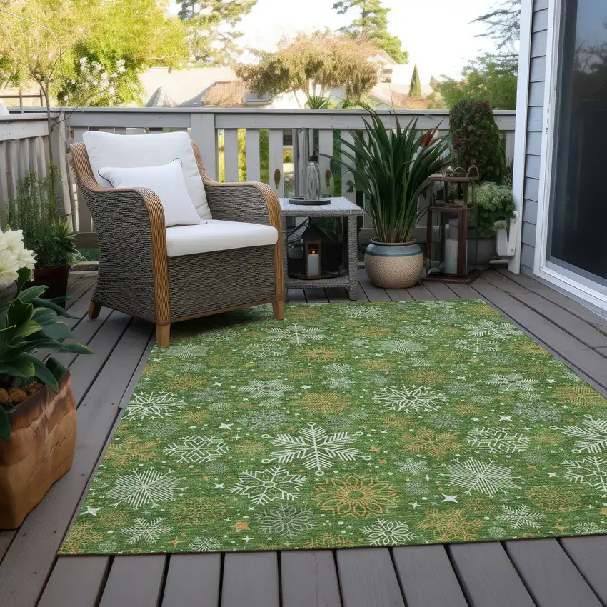 Green Gold And Ivory Medallion Washable Indoor Outdoor Area Rug Photo 7