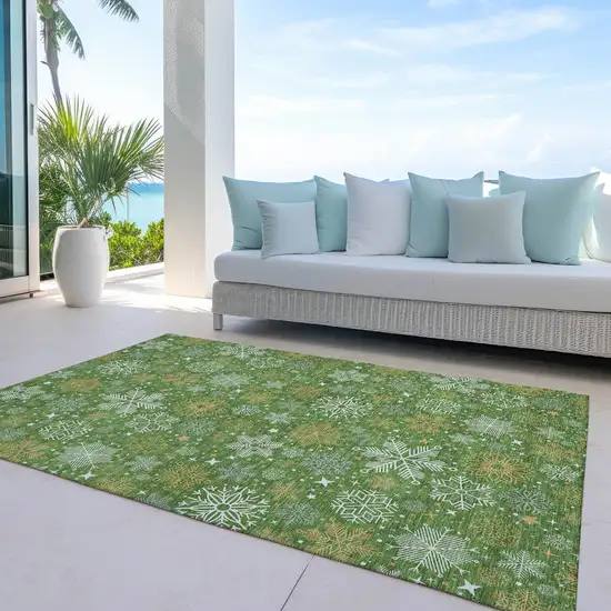 Green Gold And Ivory Medallion Washable Indoor Outdoor Area Rug Photo 4