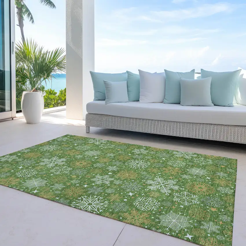 Green Gold And Ivory Medallion Washable Indoor Outdoor Area Rug Photo 4