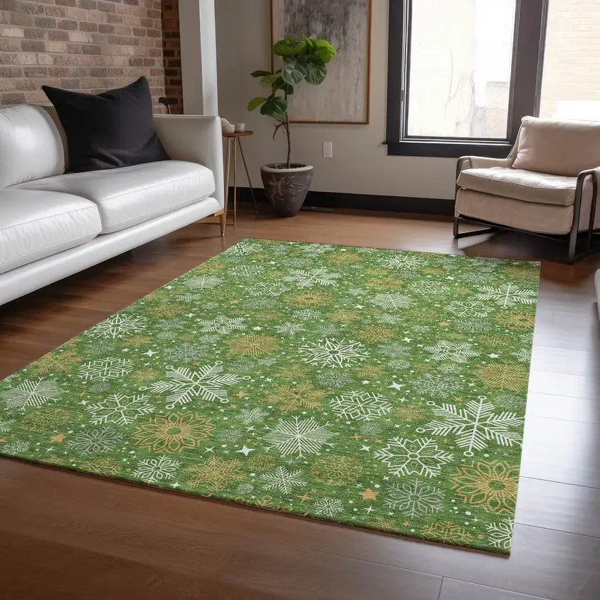Green Gold And Ivory Medallion Washable Indoor Outdoor Area Rug Photo 5