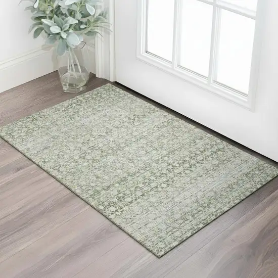 Green Gold And Ivory Striped Washable Area Rug With UV Protection Photo 2