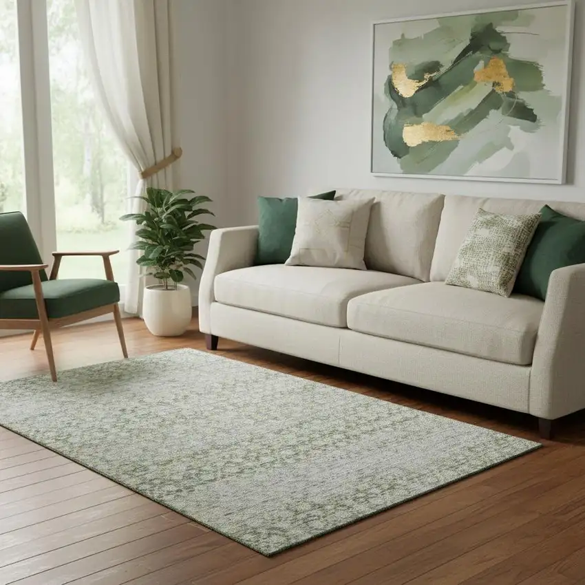 Green Gold And Ivory Striped Washable Area Rug With UV Protection Photo 2