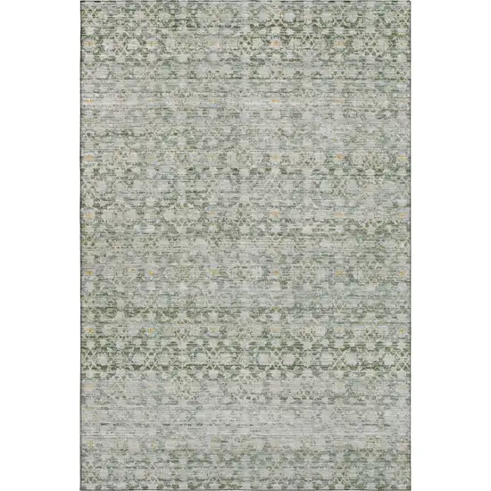 Green Gold And Ivory Striped Washable Area Rug With UV Protection Photo 1
