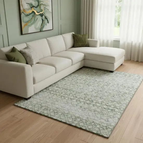 Green Gold And Ivory Striped Washable Area Rug With UV Protection Photo 2