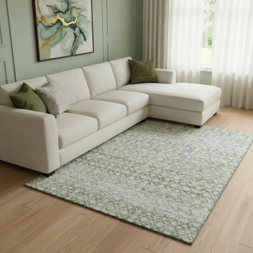 Green Gold And Ivory Striped Washable Area Rug With UV Protection Photo 2