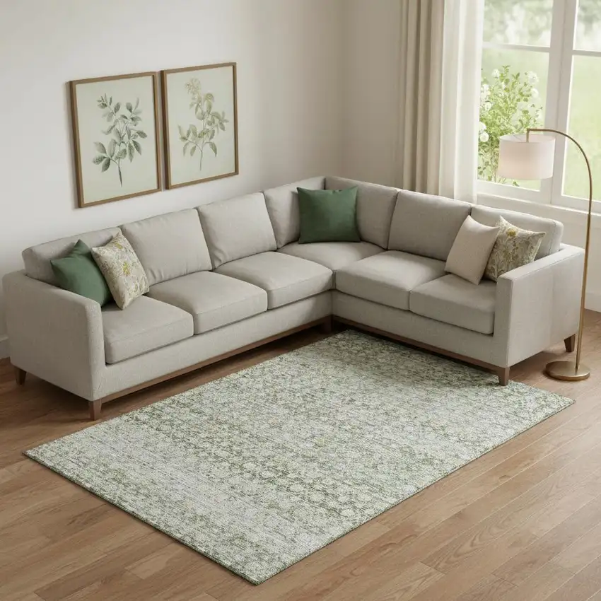 Green Gold And Ivory Striped Washable Area Rug With UV Protection Photo 2