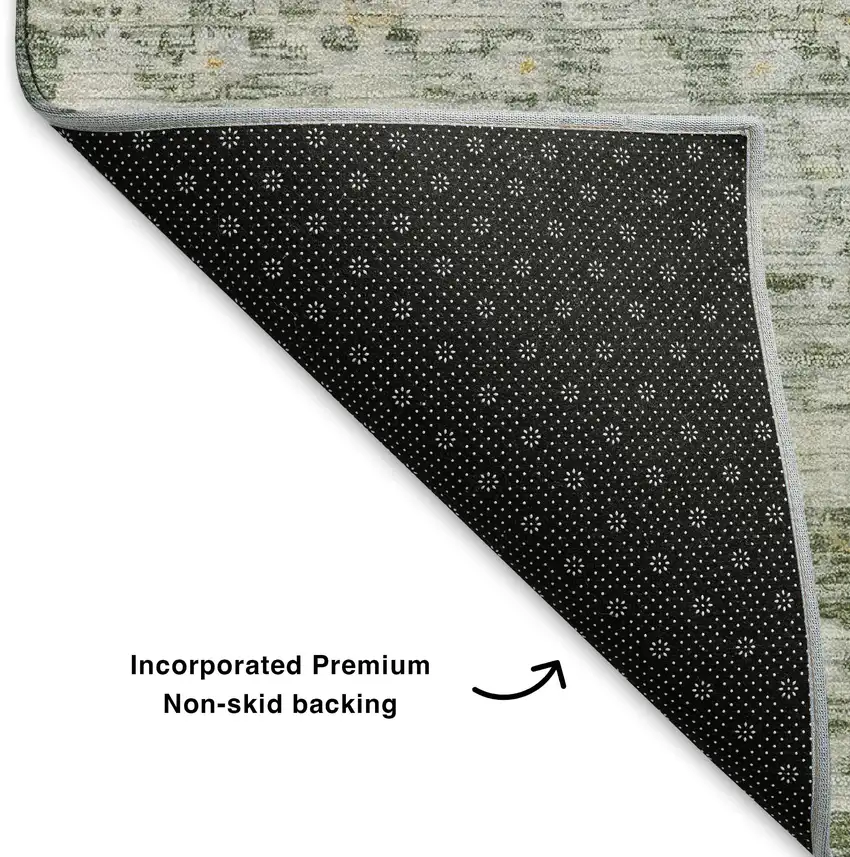 Green Gold And Ivory Striped Washable Area Rug With UV Protection Photo 6