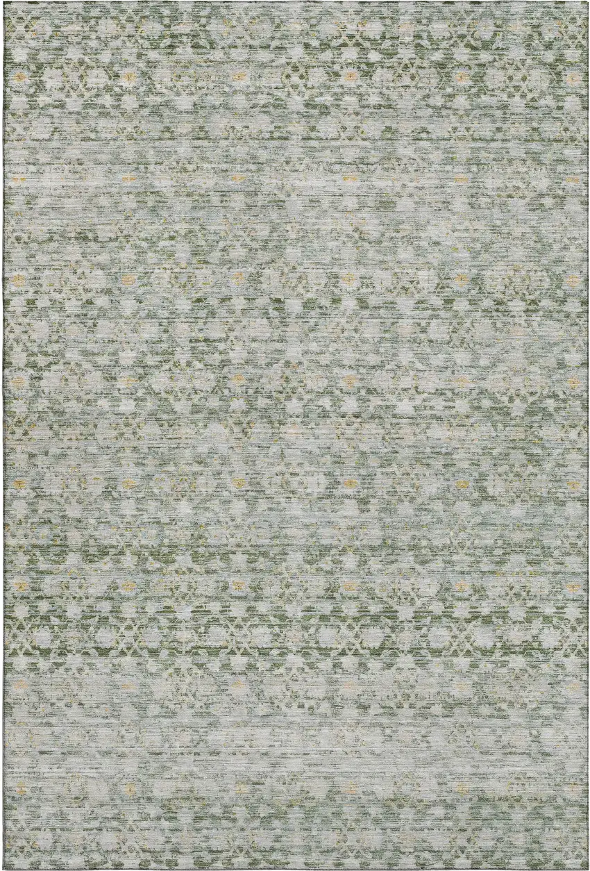 Green Gold And Ivory Striped Washable Area Rug With UV Protection Photo 1