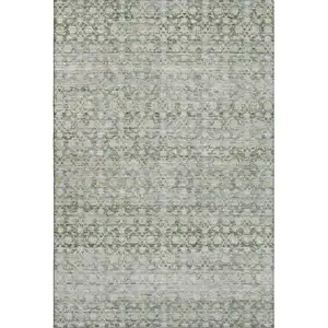 Photo of Green Gold And Ivory Striped Washable Area Rug With UV Protection