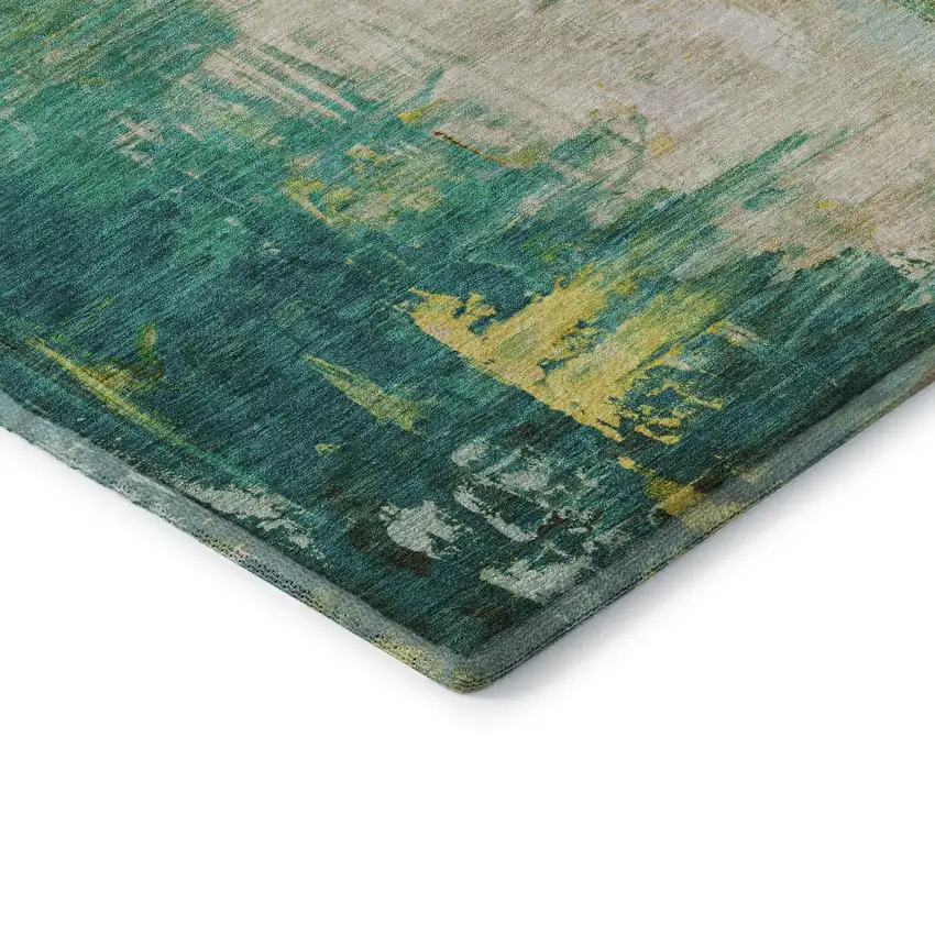 Green Gold And Orange Abstract Washable Area Rug With UV Protection Photo 9