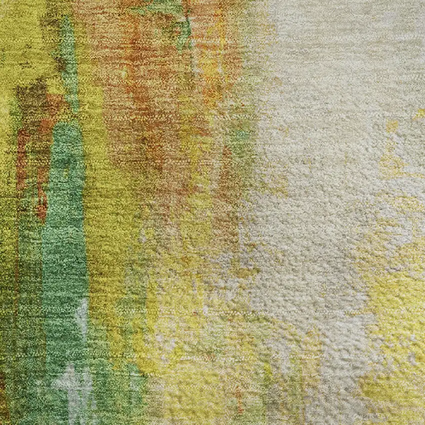 Green Gold And Orange Abstract Washable Area Rug With UV Protection Photo 4