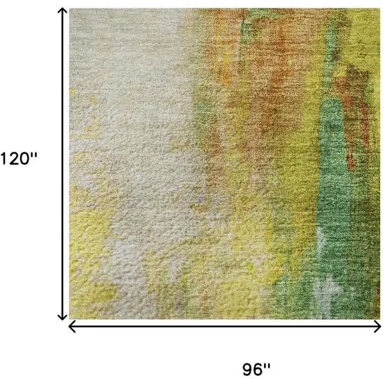 Green Gold And Orange Abstract Washable Area Rug With UV Protection Photo 9