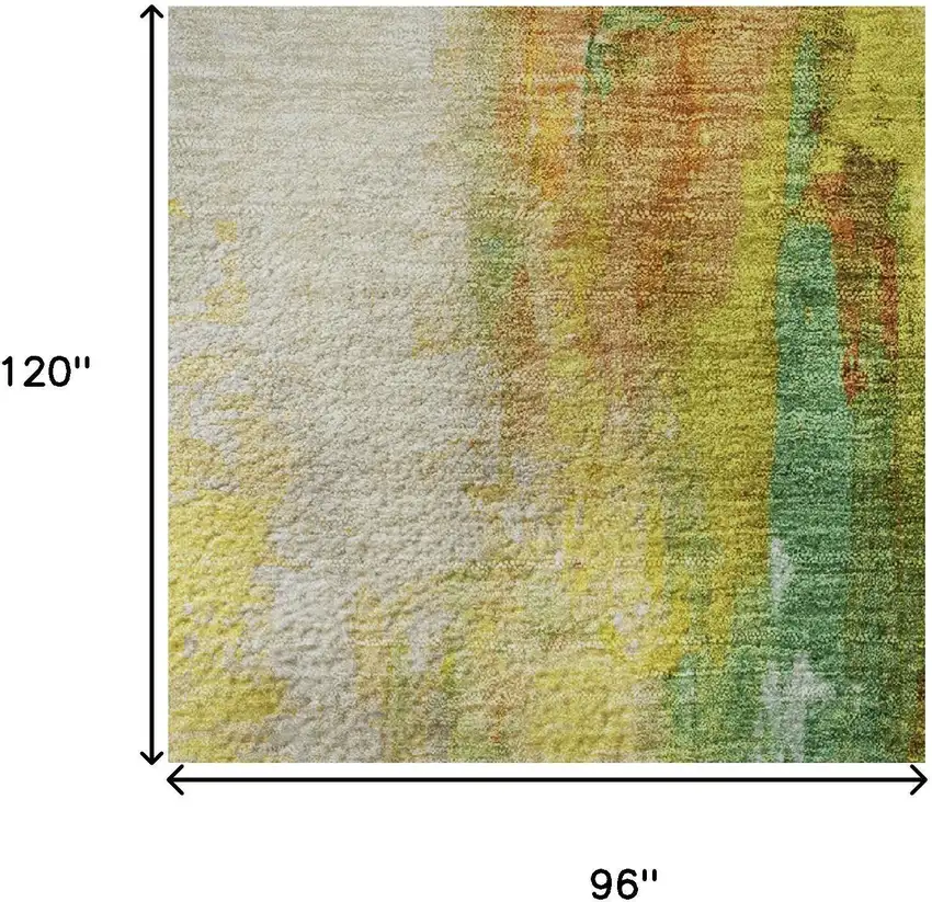 Green Gold And Orange Abstract Washable Area Rug With UV Protection Photo 9