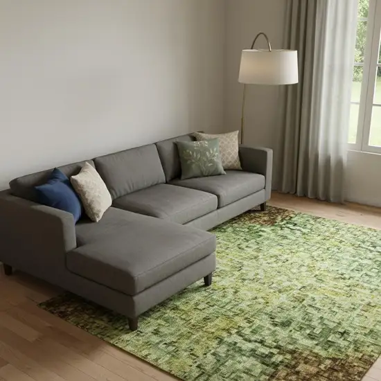 Green Gold And Orange Abstract Washable Area Rug With UV Protection Photo 1