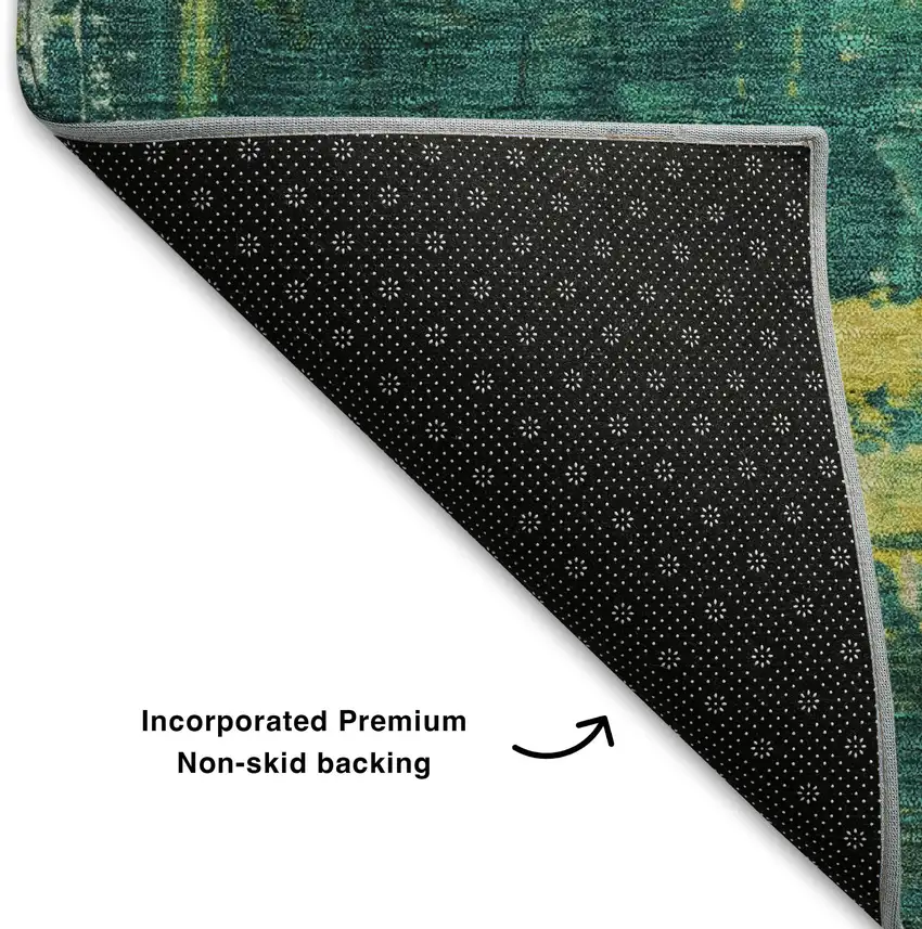 Green Gold And Orange Abstract Washable Area Rug With UV Protection Photo 7