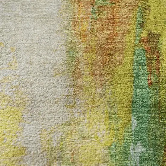 Green Gold And Orange Abstract Washable Area Rug With UV Protection Photo 2