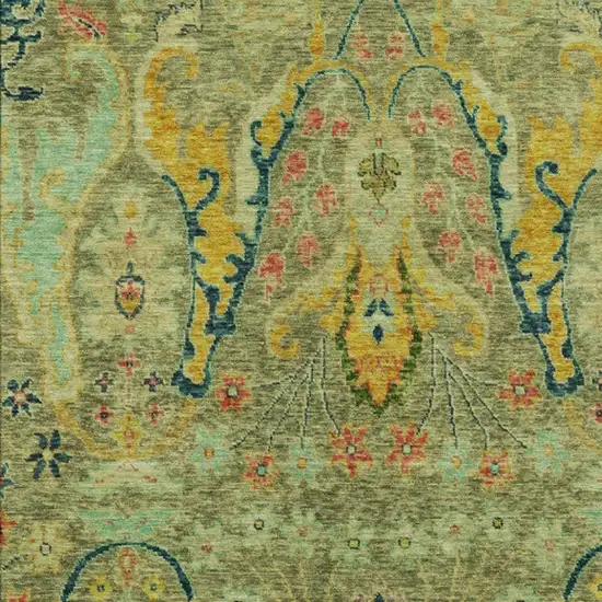 Green Gold And Pink Floral Washable Indoor Outdoor Area Rug Photo 4