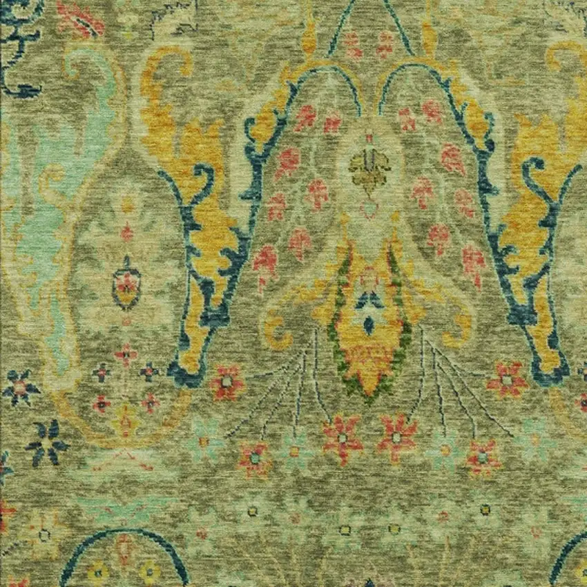 Green Gold And Pink Floral Washable Indoor Outdoor Area Rug Photo 4