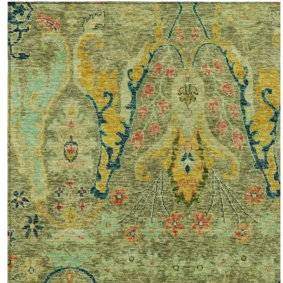 Green Gold And Pink Floral Washable Indoor Outdoor Area Rug Photo 4