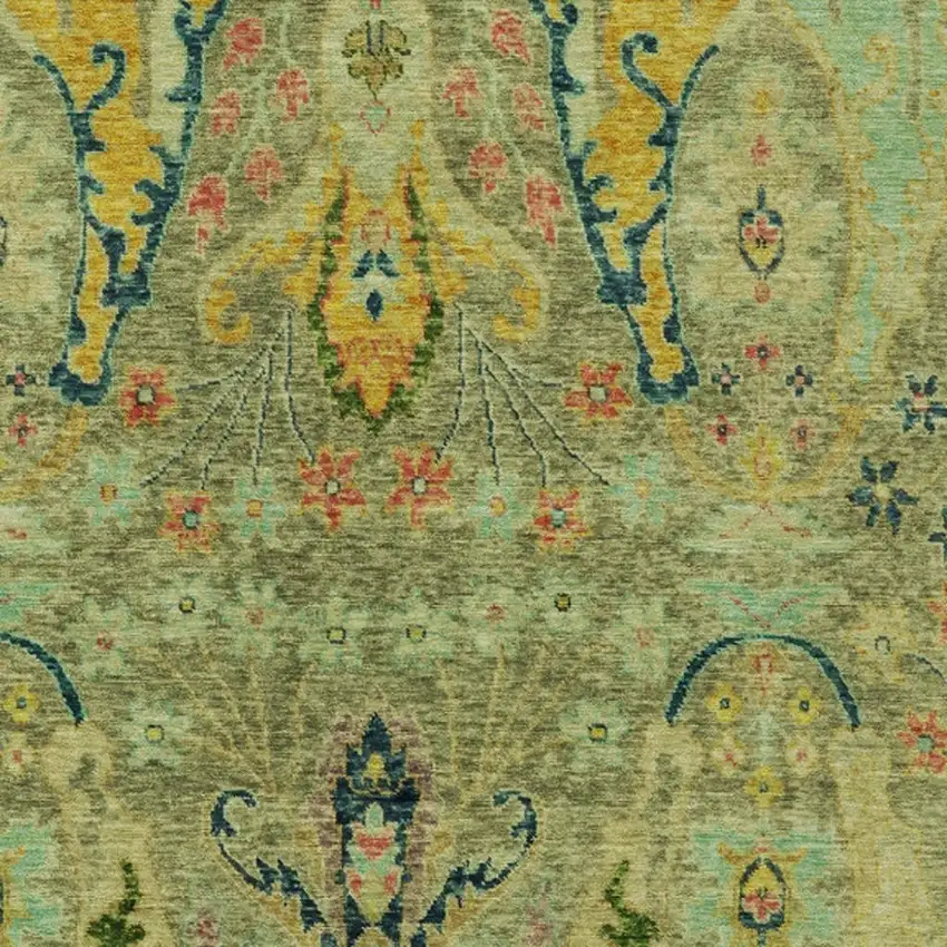 Green Gold And Pink Floral Washable Indoor Outdoor Area Rug Photo 4