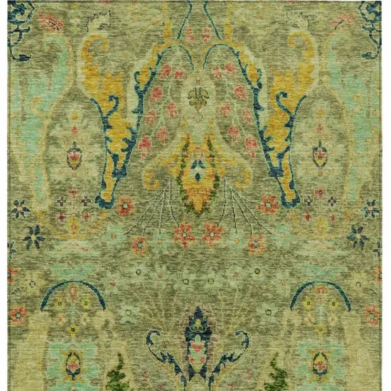Green Gold And Pink Floral Washable Indoor Outdoor Area Rug Photo 4