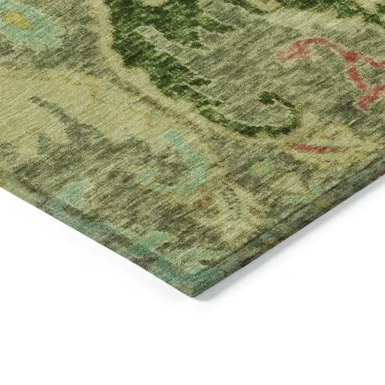 Green Gold And Pink Floral Washable Indoor Outdoor Area Rug Photo 9