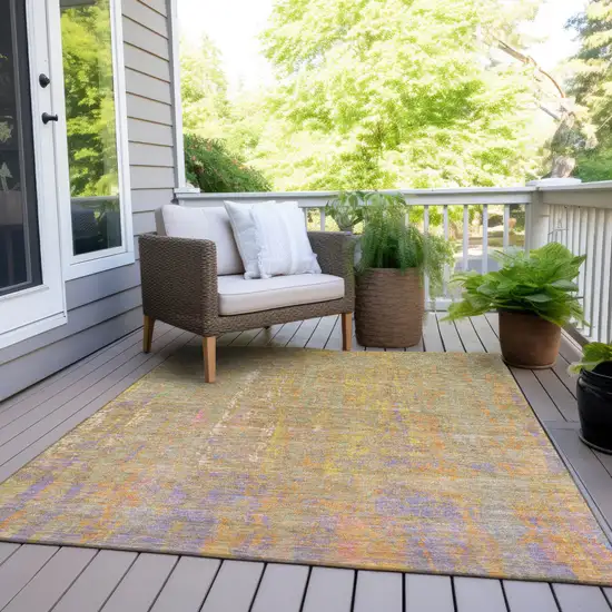 Green Gold And Purple Abstract Washable Indoor Outdoor Area Rug Photo 7